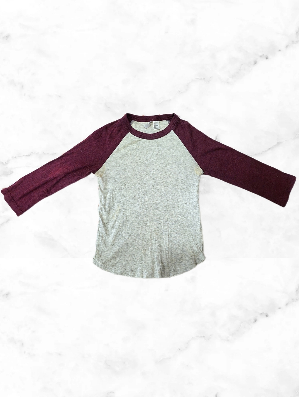 Grey & Burgundy 3/4 Sleeve Cotton Top